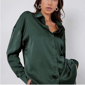 Zara Dark Green Satin Button Down Shirt